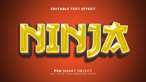 3D Ninja. PSD fully editable text effect. Layer style PSD mockup template