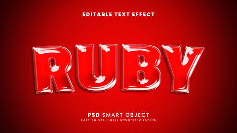 3D Ruby. PSD fully editable text effect. Layer style PSD mockup template