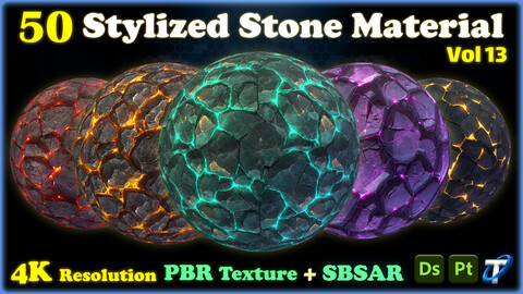 50 Stylized Stone Materials - SBSAR + PBR Textures (MEGA Bundle) - Vol 13