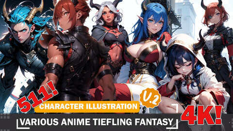 511 Anime Tiefling Fantasy Character Designs Diverse Outfit Character Design Reference Art V2 4K