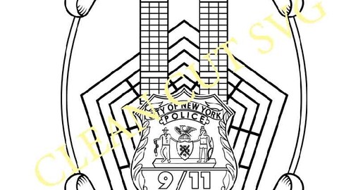 NY City Police Tour 9 11 outline patch vector file Black white vector outline or line art file for cnc laser cutting, wood, metal engraving, Cricut file, cnc router file, vinyl cutting, digital cutting machine file