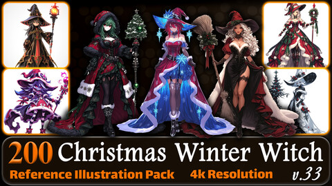 200 Anime Christmas Winter Witch (Full Body) Reference Pack | 4K | v.33