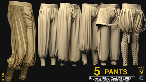 MEN PANTS VOL 4(CLO3D AND MARVELOUS DESIGNER) ZPRJ, OBJ, FBX, UV, 4K TEXTURE (SUBSTANCE PINTER)