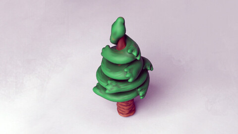 Stylized Cartoon Tree with Snow