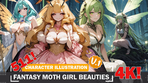 511 Fantasy Moth Girl Beauties Diverse Outfit Character Design Reference Art V1 4K