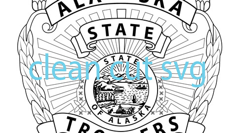 Alaska State Troppers Badge vector file 2 Black white vector outline or line art file for cnc laser cutting, wood, metal engraving, Cricut file, cnc router file, vinyl cutting, digital cutting machine file