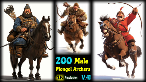 200 Male Mongol Archers - 4K Resolution - V.41