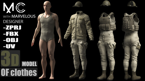 3d model of militray clothes , hunting clothes , jungle clothes , battle dress