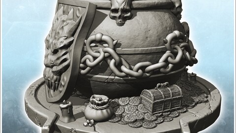 Evil Cauldron with Metal Chain Skulls (3) | STL for 3D Printing