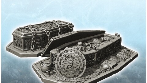 Set of two evil coffins with metal chains and gold coins (5) | STL for 3D Printing