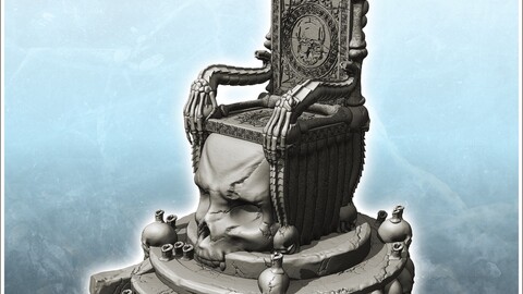 Evil throne resting on skull with bones and candles (11) | STL for 3D Printing