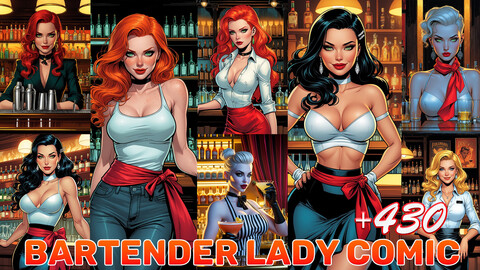 430 Female Bartender Comic Style Concept | Reference Images