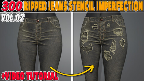 300 Ripped Jeans Stencil Imperfection Vol 02 + Video Tutorial