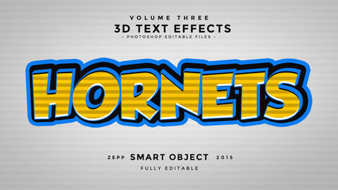 3D Hornets PSD fully editable text effect. Layer style PSD mockup template.