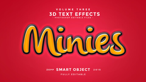 3D Minies PSD fully editable text effect. Layer style PSD mockup template.