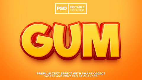 3D Gum. PSD fully editable text effect. Layer style PSD mockup template