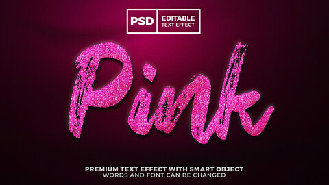 3D Pink. PSD fully editable text effect. Layer style PSD mockup template