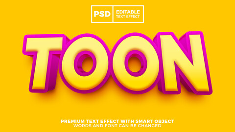 3D Toon. PSD fully editable text effect. Layer style PSD mockup template