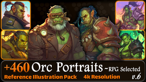 460 Orc Portraits - RPG Selected Reference Pack | 4K | v.6