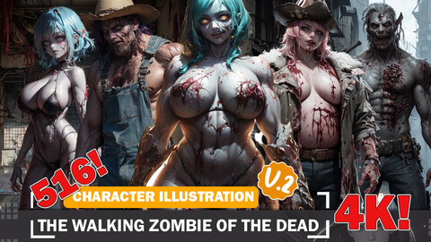 516 Various Anime The Walking Zombie of the Dead Diverse Outfit Character Design Reference Art V2 4K