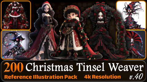 200 Anime Christmas Tinsel Weaver (Full Body) Reference Pack | 4K | v.40