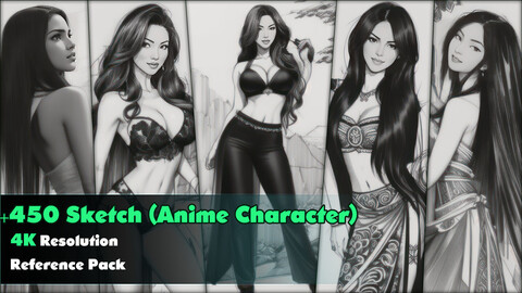 +450 Sketch (Anime Character ) Reference Pack _4k_ V58