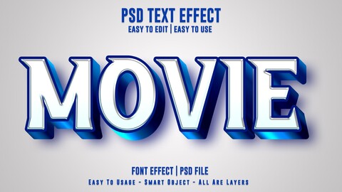 3D Movie. PSD fully editable text effect. Layer style PSD mockup template