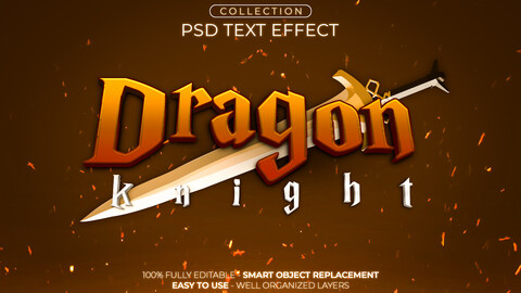 3D Dragon. PSD fully editable text effect. Layer style PSD mockup template