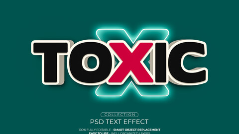 3D Toxic. PSD fully editable text effect. Layer style PSD mockup template