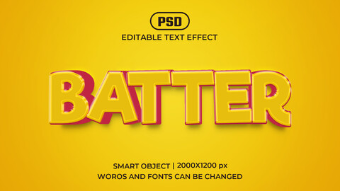 Batter PSD fully editable text effect. Layer style PSD mockup template