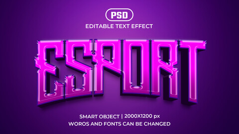 Esport PSD fully editable text effect. Layer style PSD mockup template