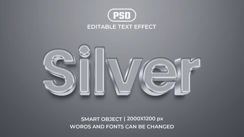 Silver PSD fully editable text effect. Layer style PSD mockup template