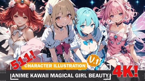 511 Anime Kawaii Magical Girl Beauty Diverse Outfit Character Design Reference Art V1 4K