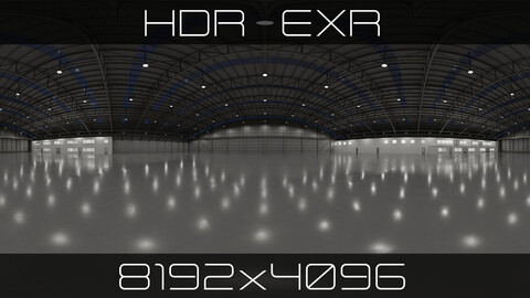 HDRI - Airplane Hangar Interior 8b - 8192x4096 -  v2 - NIGHT