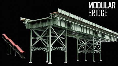 Modular Steel Bridge Kitbash - Game Ready - Blender UE5