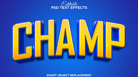 3D Champ. PSD fully editable text effect. Layer style PSD mockup template