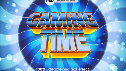 3D Gaming Time. PSD fully editable text effect. Layer style PSD mockup template