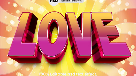 3D Love. PSD fully editable text effect. Layer style PSD mockup template