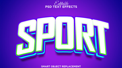 3D Sport. PSD fully editable text effect. Layer style PSD mockup template