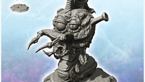 Alien creature with webbed crest and triple eyes (8) | STL for 3D Printing Printer | Hard Surface