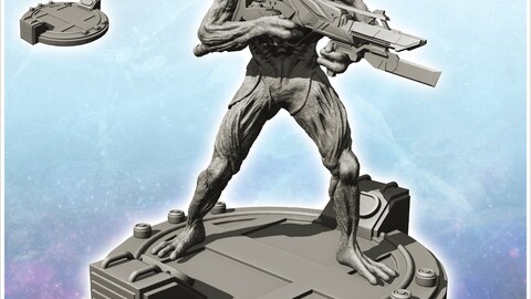 Alien warrior firing a laser assault rifle (10) | STL for 3D Printing Printer | Hard Surface