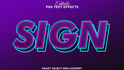 3D Sign. PSD fully editable text effect. Layer style PSD mockup template