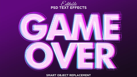 3D Game Over. PSD fully editable text effect. Layer style PSD mockup template