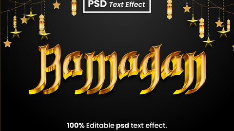 3D Ramadan. PSD fully editable text effect. Layer style PSD mockup template