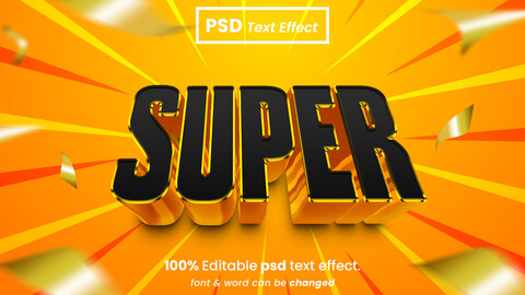 3D Super. PSD fully editable text effect. Layer style PSD mockup template