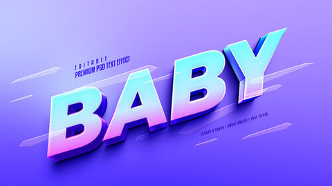 3D Baby. PSD fully editable text effect. Layer style PSD mockup template