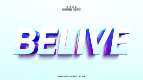 3D Belive. PSD fully editable text effect. Layer style PSD mockup template