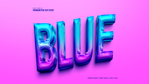 3D Blue. PSD fully editable text effect. Layer style PSD mockup template