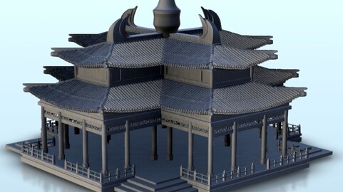 Large Asian belvedere with two-story roof 4 | STL for 3D Printing Printer | Hard Surface