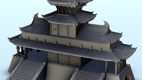 Grand Asian palace with tunnel stairs and tower 6 | STL for 3D Printing Printer | Hard Surface